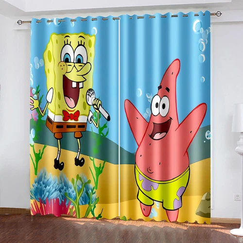 Kids 3D SpongeBob SquarePants Curtains Indoor Blackout Curtains Ring Top Eyelet - Picture 7 of 18