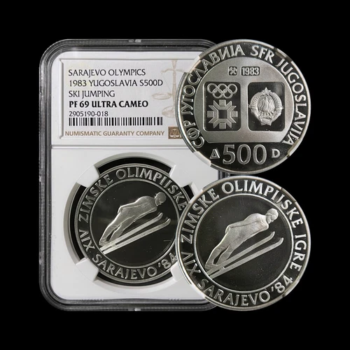 YUGOSLAVIA. 1983, 500 Dinara, Silver - NGC PF69 - Ski Jumping