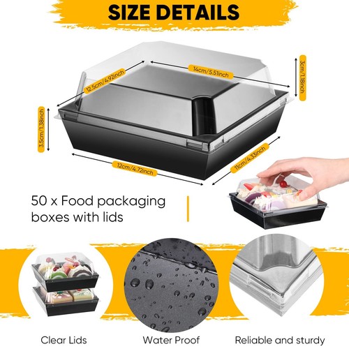 50 Pack Charcuterie Boxes with Clear Lids 5 Inch Cookie Boxes Disposable (Black) - Picture 2 of 7