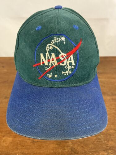 Vintage NASA Space Center Blue Cotton Snapback Baseball Cap Hat Small - Afbeelding 1 van 8
