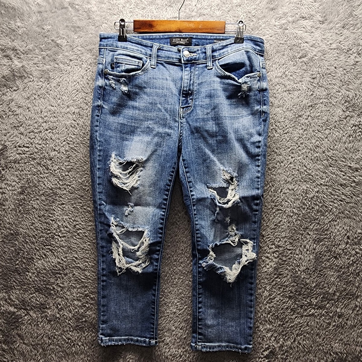 Judy Blue Jeans Womens 13/31 Skinny Fit Capris Distressed Medium Wash