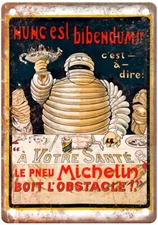 Le Pneu Michelin boit l'Obstacle! Vintage Liquor Poster Sign E1161