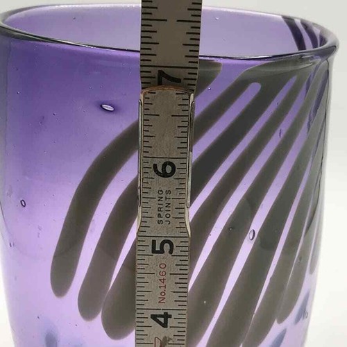 Vintage Michael Jaross handgeblasene Kunst Glas Wisch Vase violett klar 1980 signiert - Bild 6 von 10