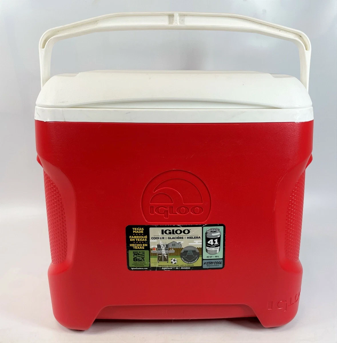 IGLOO USA Red CONTOUR Plastic 30 Qt 41 Can Portable Handle Beverage Cooler |