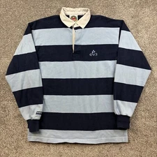 Vintage Barbarian Rugby Wear Polo Shirt Mens XL Blue Striped 2 Tone EV3 Logo