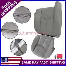 2 For 2003-2006 GMC Sierra Driver Side Bottom & Top Leather Seat Cover Gray 922
