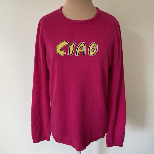 BELLA Freud Ciao Intarsia Pink Crewneck Cashmere Jumper Sweater Size Large - 第 1/13 張圖片