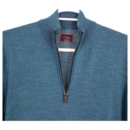 UNTUCKIT Men's Sweater XL Blue Merino Wool Knit 1/4 Zip Long Sleeve Pullover - Picture 3 of 10