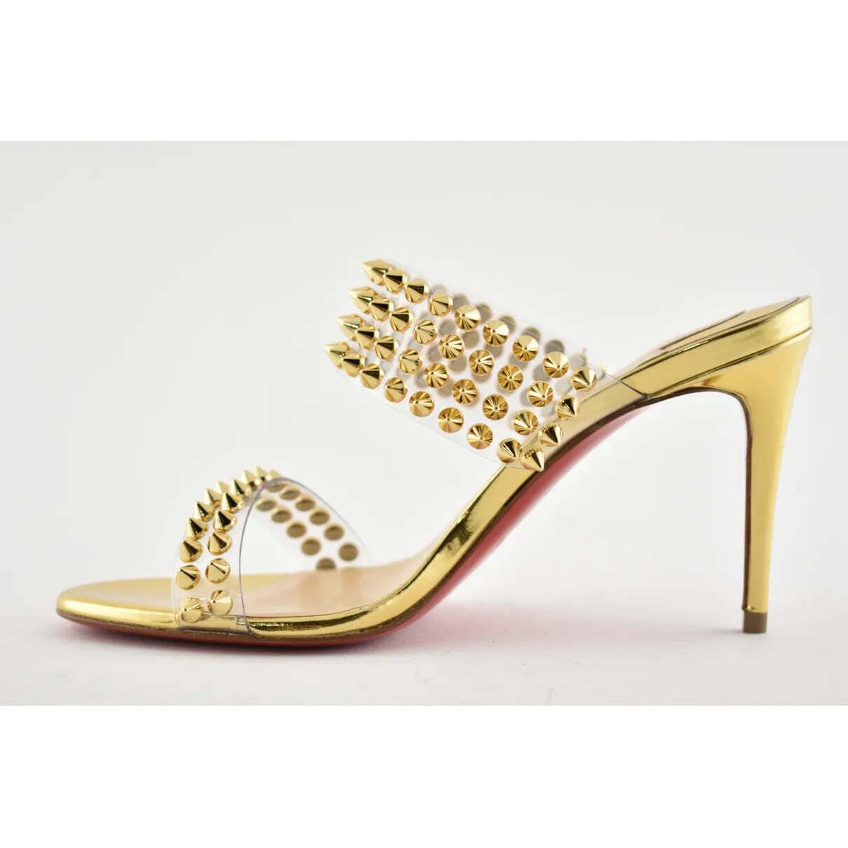 【Christian Louboutin】 Spike Only 85 PVCアンドレザーサンダ Spike Only 85 PVC and leather sandals in yellow - Christian