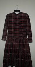 NWT VINTAGE 1980s Jeri New York Black, Burgundy, Gold L/S Drop Waist Dress 8