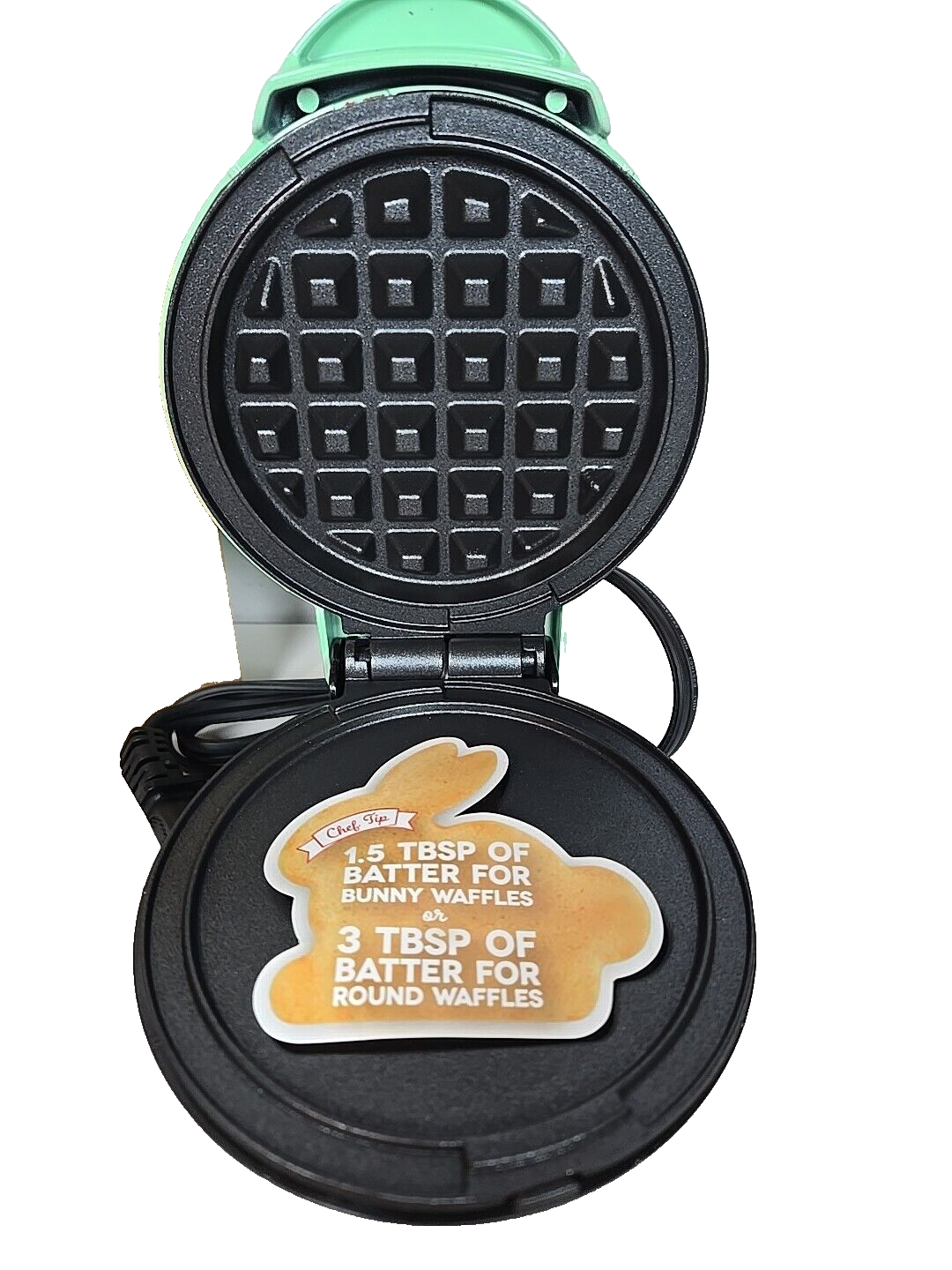 Dash Bunny Mint Mini Waffle Maker 4 Inch Nonstick 350W New In Box  -image