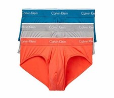 Calvin Klein Men s NP2162-933 Microfiber Hip Briefs 3 Pack Grey/Orange/Green, XL