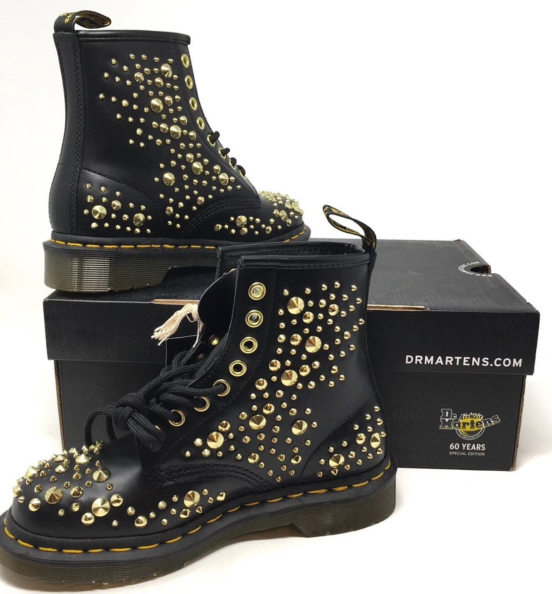 Dr. Martens LIMITED EDITION 1460 Midas Gold Stud Boots Black, Women's 5