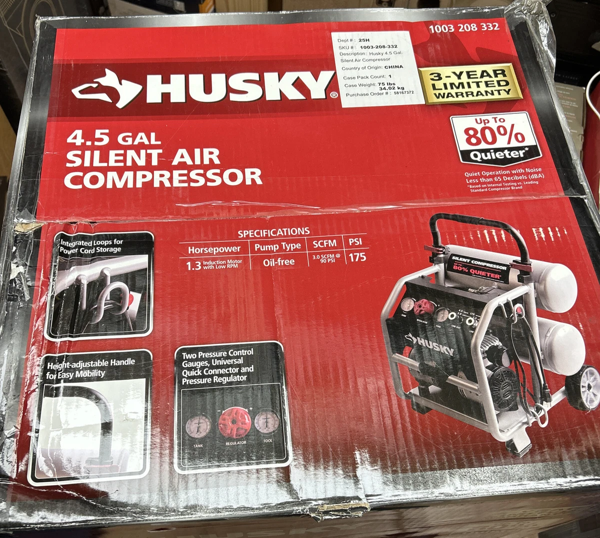 Husky 1 Gal. Portable Electric-Powered Silent Air Compressor