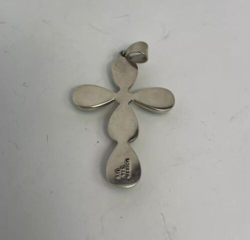 925 Sterling Silber Vintage Mexico ATI Echt Türkis Edelstein Kreuz Anhänger - Bild 2 von 4