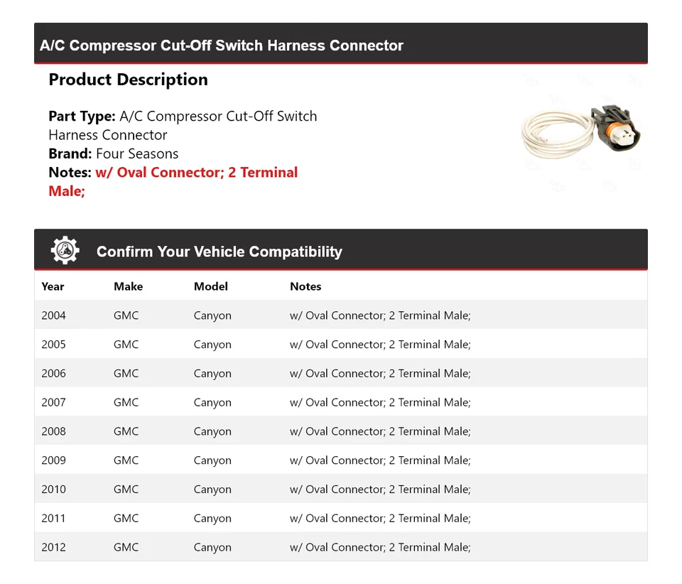 Para 2004-12 GMC Canyon AC Compressor Interruptor de Corte Conector de Chicote 4 Estações - Imagem 2 de 4