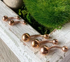 Simple Rose Gold Ion Plated Double Ball Belly Ring Pierced Navel Naval 14g, 16g