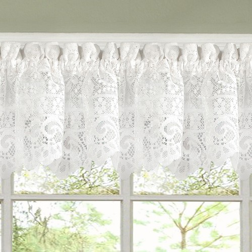 Hopewell Heavy Lace Floral Kitchen Curtain 36" Tier Pair, Valance & Swag Set - Picture 8 of 9