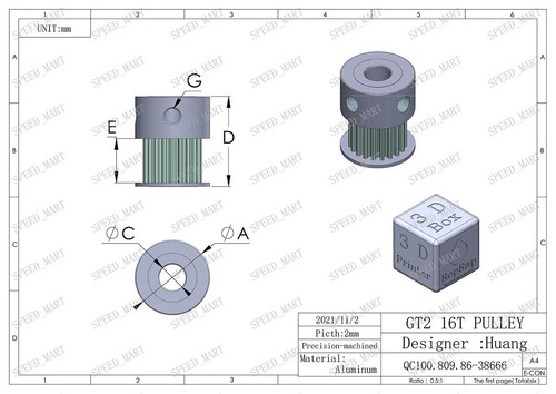 Poleas de correa de distribución GT2 16T 3-6,35 mm de diámetro 7/11 mm de ancho para impresora 3D RepRap - Imagen 6 de 6
