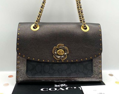 COACH Parker Signature Canvas with Rivets and Snake Skin Detail