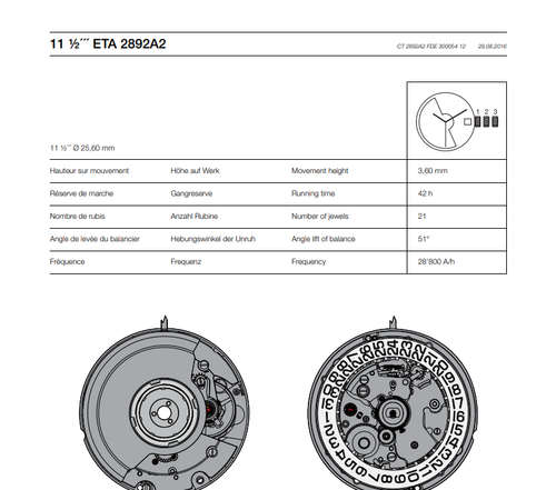 ETA Watch Movement 11 1/2 ''' 2892A2 - NEW - Picture 4 of 4