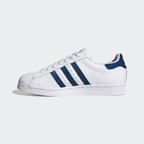 adidas Superstar White Dark Blue Gold Felt Stripe H00189 Men's Shoe Size 10.5 - Picture 7 of 10