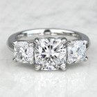 5.00 Tcw Cushion Moissanite Three Stones Engagement Ring In Solid 14K White Gold