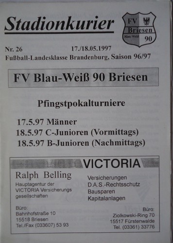 Programm Turnier 1997 Blau Weiß Briesen Bad Saarow Fortuna Schwedt EFC Stahl II - 第 1/3 張圖片