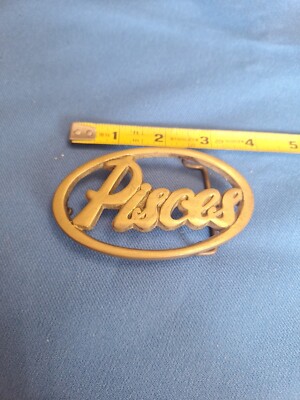 Vintage Solid Brass E Kirchner 1973 Fish Pisces Belt Buckle Vintage Pisces Fish Astrology Zodiac Sign Brass Belt Buckle  main image 4