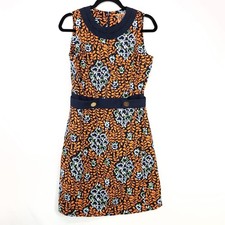 Tory Burch Melanie Linen Floral Print Shift Dress Size 6 Sleeveless Retro