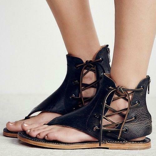Womens Roman Flip-Flops Sandals Lace Up Flats Gladiator Summer Beach Shoes Size - Picture 4 of 20