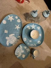 Amici Home Coastal Bright Beach Kitchenware Set Serving, Storage Lot Brand New