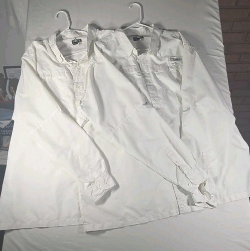 Men's Habit White 2XL Long Sleeve With Pockets & Vented Fishing Shirts Lot Of 2