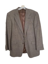 VTG 90-s BURBERRYS Gray Brown Nailhead Striped Wool Blazer Jacket Sport Coat 40R