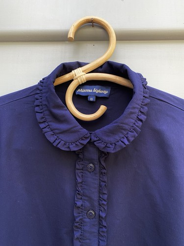 PRINCESS HIGHWAY Blouse Top Size 10 Dark Blue Ruffle Trim Polyester Viscose - Picture 6 of 10