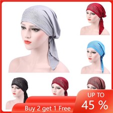 Muslim Rhinestone Hijab Turban Chemo Cap Bonnet Pre-Tied Hair Loss Hat Women Hat