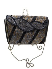 VTG Neiman Marcus Black Metallic Pewter Glass Beaded Evening Shoulder Clutch Bag