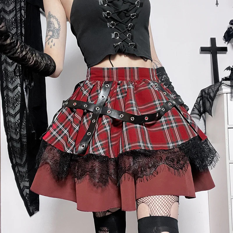 Y2k Lolita Cake Mini Skirts Gothic Harajuku Girls Plaid Pleated Skirt Punk Sweet