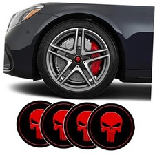 4 PCS Skull Car Wheel Center Caps, 2.2" Center Caps for Rims, Black/Red