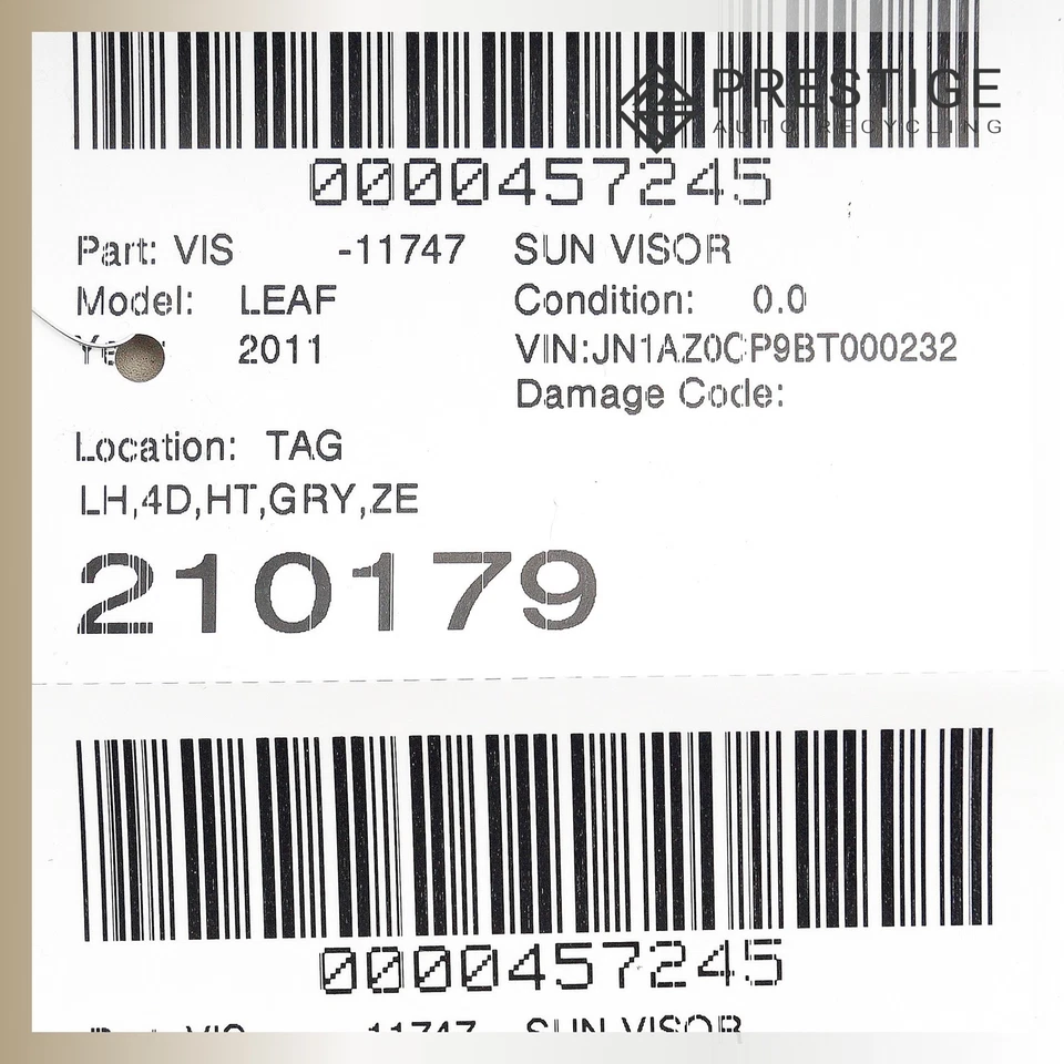 Nissan Leaf 2011 parasol izquierdo 96401-3NA0A gris OEM Foto 4 de 4