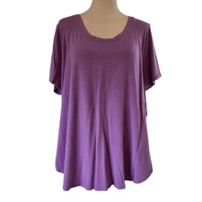 Ava & Viv Purple Short-Sleeve Scoop Neck Relaxed Fit T-Shirt Womens Plus Size 1X