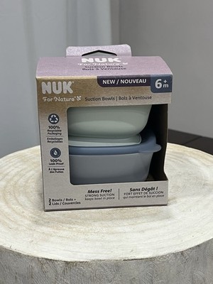 NUK for Nature Suction Bowls and Lids 2 Pack Blue Green 6m+ NEW Leak Proof