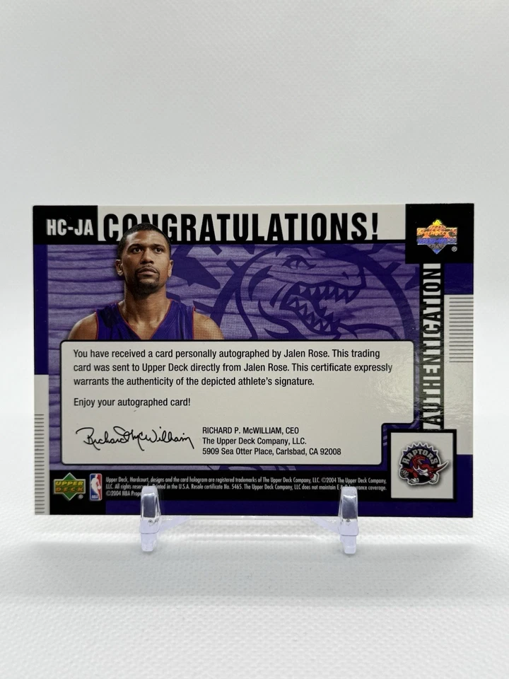 2004-05 Upper Deck Hardwood Commemoratives Auto Jalen Rose Raptors #HC-JA - Image 2 of 3