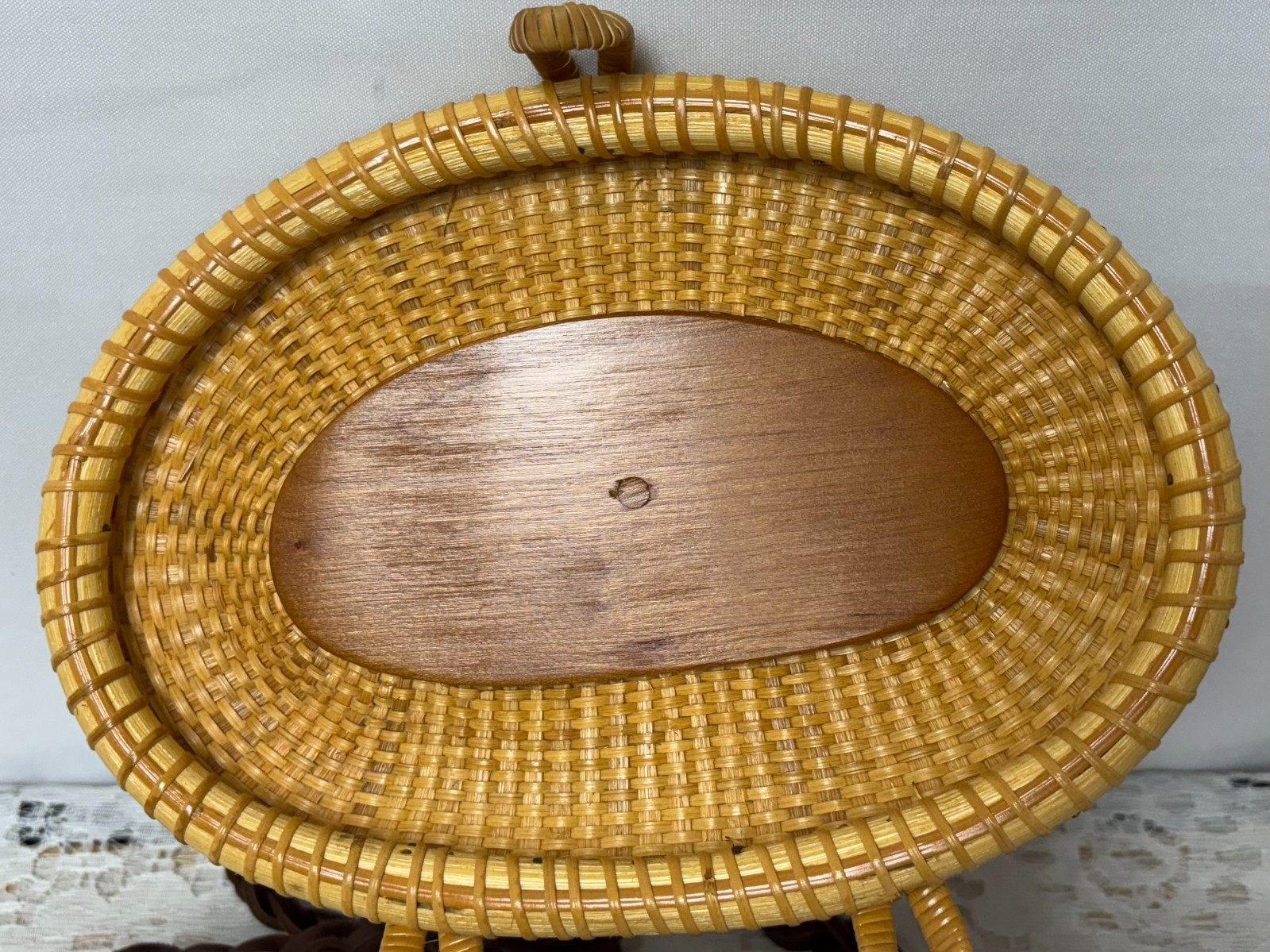 VTG Signed Kai O'Connell  1999 Nantucket Basket Purse w/Whale, Leather Strap