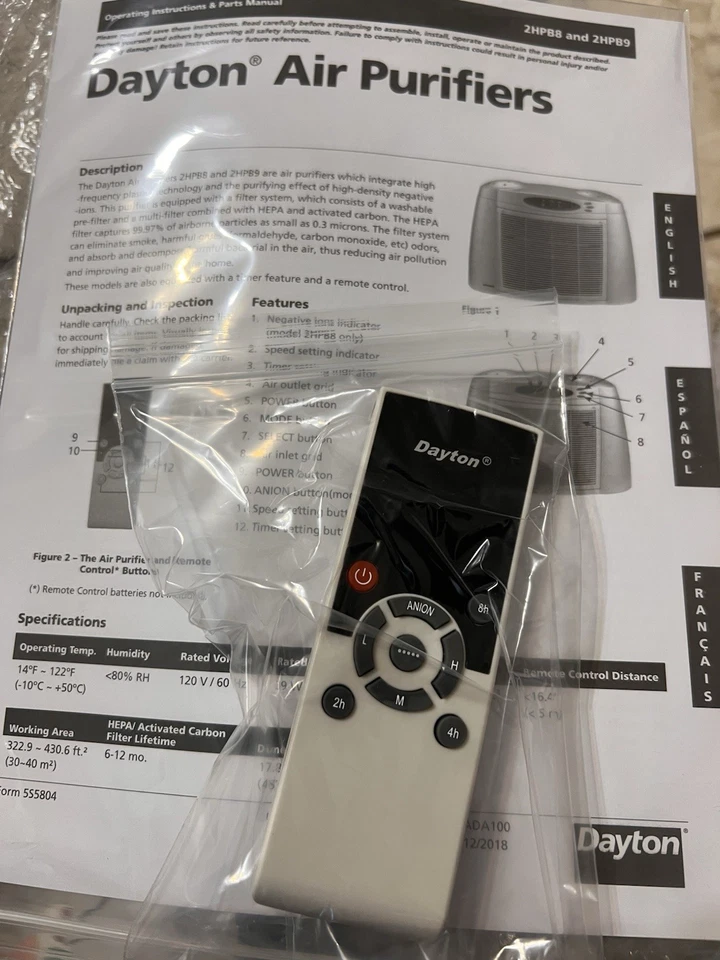 Purificador de aire portátil para el hogar Dayton 2HPB9 120V (partículas, COV, eliminación de olores-3 unidades) Foto 3 de 4
