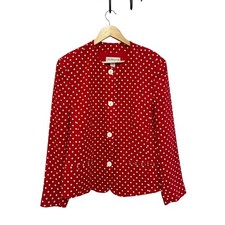 Liz Claiborne Collection Red Polka Dot Blazer Jacket Vintage Womens 16 Retro