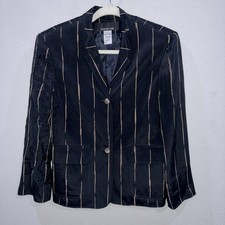 Jones New York Women  s Black Striped Shoulder Pads Blazer Jacket Size 6 964