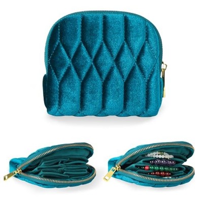 Small Travel Jewelry Case, Mini Travel Jewelry Bag with Zipper, 5 TealBlue