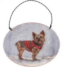 Primitives By Kathy Cozy Yorkie with Sweater Wooden Christmas Ornament