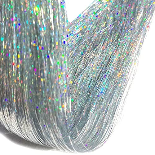 Tracy Silver Hair Tinsel with Tool, 47 Inch 800 Strands Shining Shining Silver - Picture 1 of 6